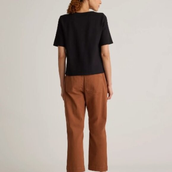 Quince Ultra-Stretch Ponte Short Sleeve Top Black M - Picture 3 of 3